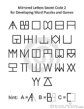 Mirrored letters secret code 2 for developing word puzzles and word games for kids and adults. Full alphabet set English language Vector Illustration